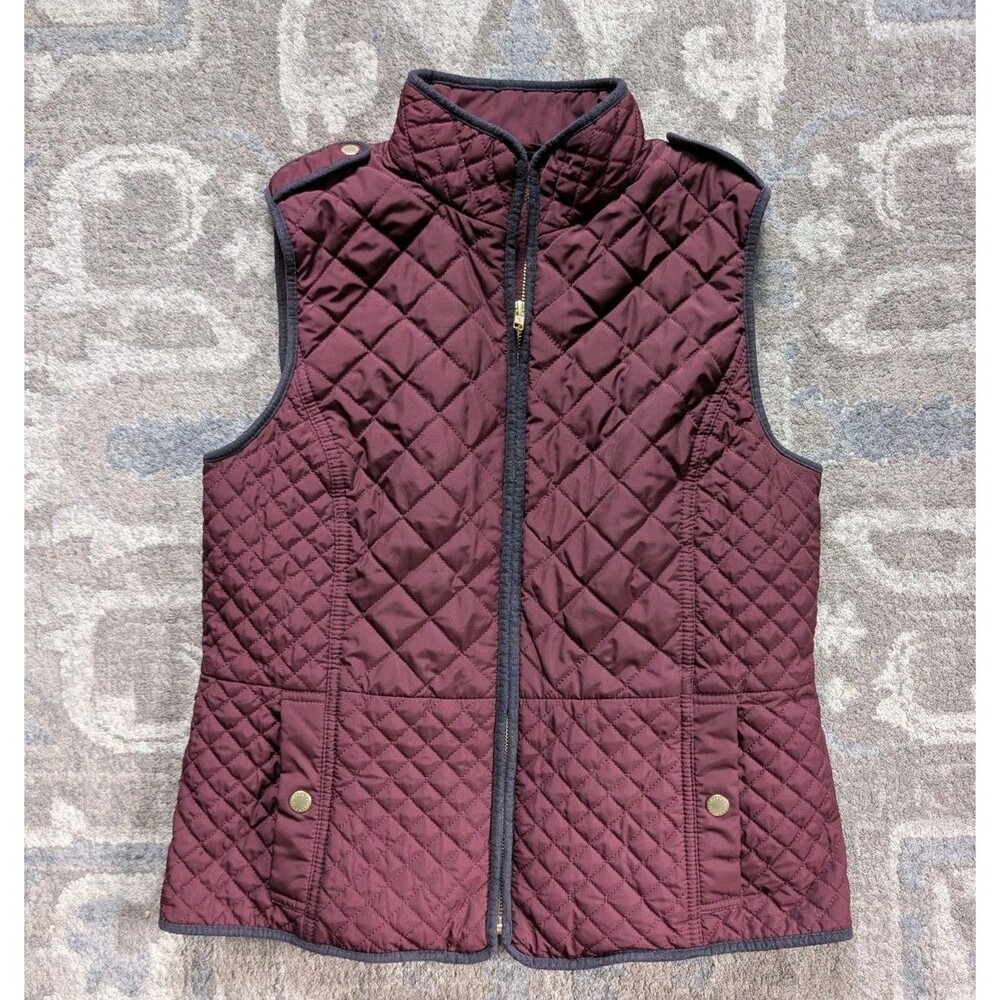 Talbots Burgundy Women’s Petite Medium Fleece Quilted Puffer Vest Fall